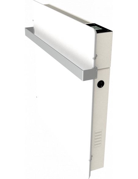 Radiateur à inertie WIFI 800W CARRE 50X50CM BLANC QUARTZ + BARRE INOXYDABLE 51CM VALDEROMA BZ08BSW