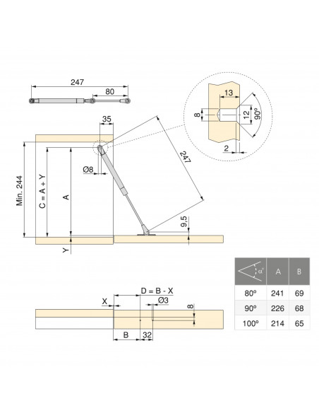 Piston diamètre 12 Thin avec fixations pour porte abattant EMUCA 1261424