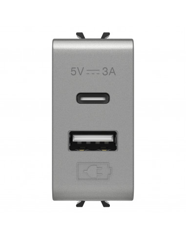 CHARGEUR DOUBLE USB A+C 5V 3A 1M TIT. GEWISS GW14449