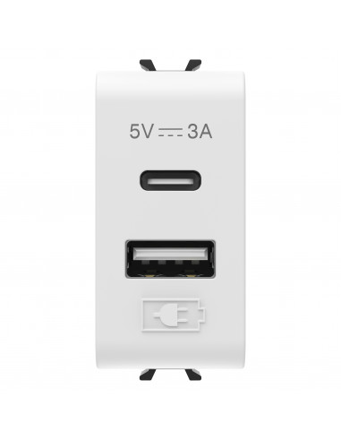 DUAL USB CHAR.A+C 5V 3A 1M BLA.SAT. GEWISS GW15449