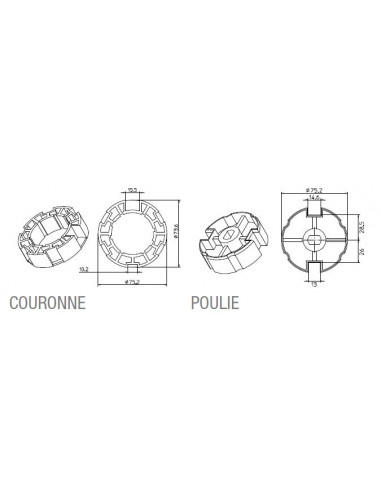 Adaptateur ogive 78x1,5mm logement 13x13mm CAME 001YK5135