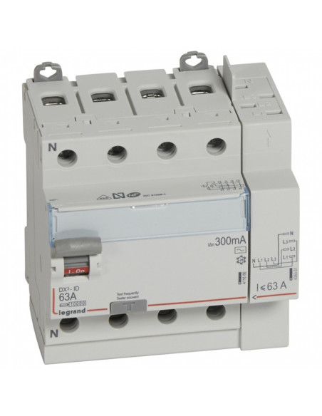 DX3 INTERRUPTEUR DIFFERENTIEL TETRAPOLAIRE 63A AC 300MA LEGRAND 411655