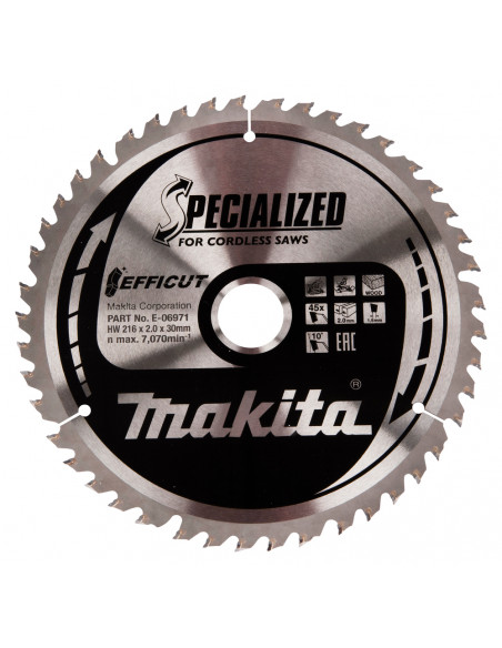 LAME CARBURE EFFICUT BOIS 216x30MM 45D MAKITA E-06971
