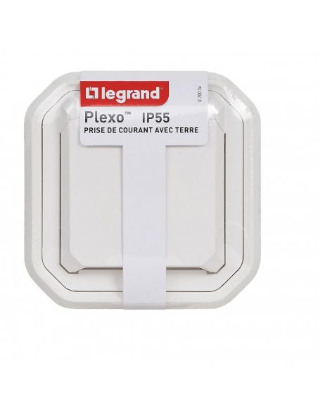 Prise de courant avec volet Plexo complet encastré avec griffes blanc LEGRAND 070034