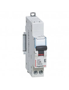Disjoncteur Phase+Neutre DNX³4500 6kA arrivée borne auto sortie à vis 1P+N 230V~ 25A courbe C 1 module LEGRAND 406785