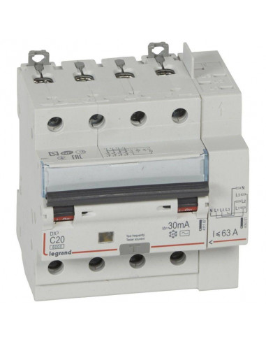 DISJONCTEUR TETRAPOLAIRE DX3 C20 AC 30MA LEGRAND 411198