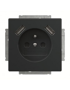 Futur Linear / Prise de courant 2P+T avec USB intégré et enjoliveur Noir 2CKA002011A6290 ABB BJE03979