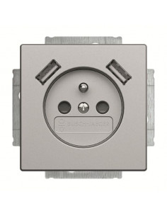 Futur Linear / Prise de courant 2P+T avec USB intégré et enjoliveur Alu 2CKA002017A1890 ABB BJE03993
