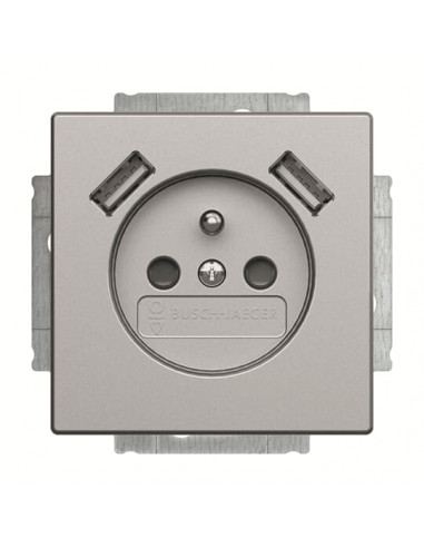 Futur Linear / Prise de courant 2P+T avec USB intégré et enjoliveur Alu 2CKA002017A1890 ABB BJE03993