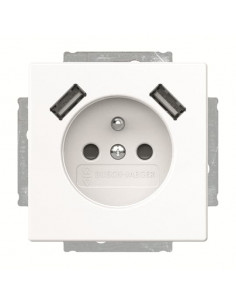 Futur Linear / Prise de courant 2P+T avec USB intégré et enjoliveur Blanc 2CKA002017A1891 ABB BJE04006