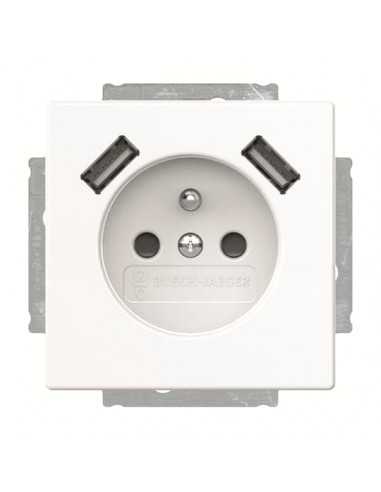 Futur Linear / Prise de courant 2P+T avec USB intégré et enjoliveur Blanc 2CKA002017A1891 ABB BJE04006