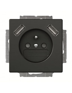 Futur Linear / Prise de courant 2P+T avec USB intégré et enjoliveur Noir 2CKA002017A1894 ABB BJE04037