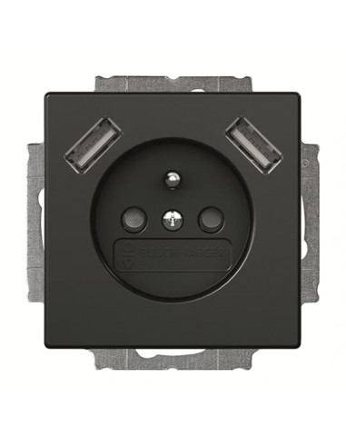 Futur Linear / Prise de courant 2P+T avec USB intégré et enjoliveur Noir 2CKA002017A1894 ABB BJE04037