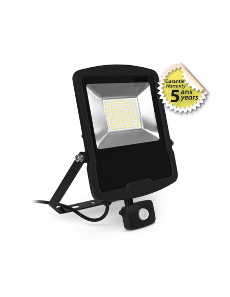 LUMOS PROJECTEUR 100W 3000K PLAT NOIR IP65 + DETECT IR 5ANS MIIDEX VISION-EL 100159
