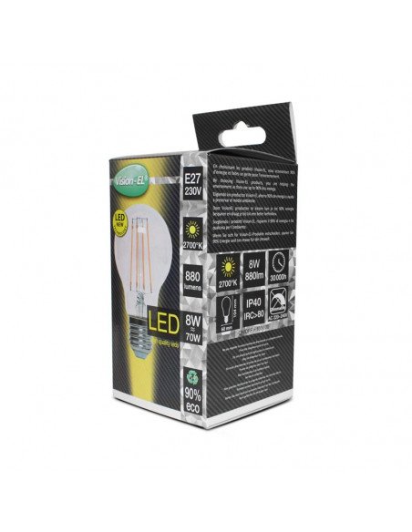 Ampoule LED E27 Bulbe Filament 8,5 Watts 2700K Verre Clair MIIDEX VISION-EL 71431