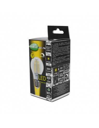 LED FIL COB BULB E27 8W 2700K CLR DIM BOITE MIIDEX VISION-EL 71461