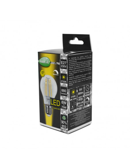 LED FIL COB BULB E27 8W 2700K CLR DIM BOITE MIIDEX VISION-EL 71461