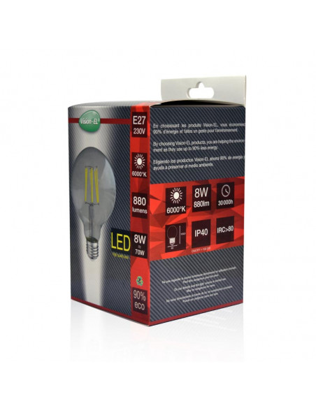 LED FIL COB GLOBE G95 E27 8W 6000K CLR BOITE MIIDEX VISION-EL 7150