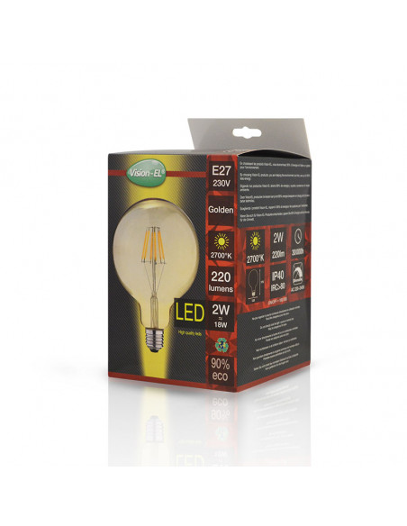LED FIL COB GLOBE G125 E27 2W 2700K GOLDEN BOITE MIIDEX VISION-EL 71584