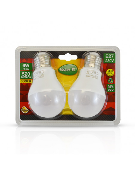 LED 6W BULB E27 3000K BLISTER X2 MIIDEX VISION-EL 74512