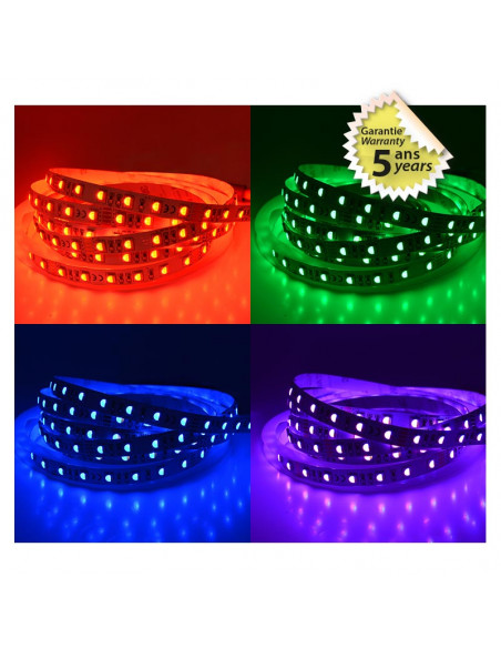 BANDEAU COULEURS + 4000K 5M 60LED 19,2W/M IP20 24V BOITE 5ANS MIIDEX VISION-EL 751691