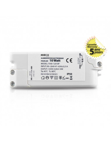 ALIM 12V DC 0.85A 10W IP50 5ANS MIIDEX VISION-EL 7540