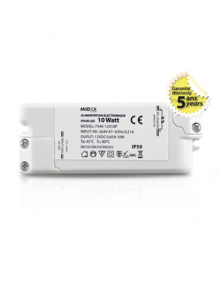 ALIM 12V DC 0.85A 10W IP50 5ANS MIIDEX VISION-EL 7540