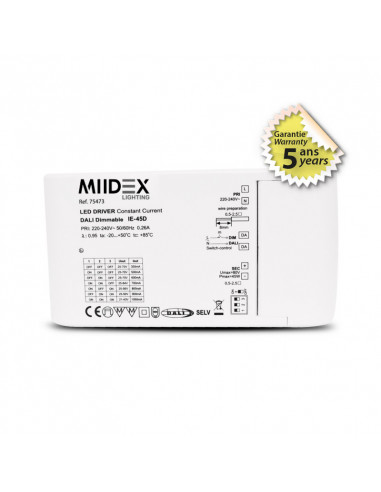 ALIM DALI PUSH 10-43W 21-70VDC 350-1050MA IP20 5ANS MIIDEX VISION-EL 75473