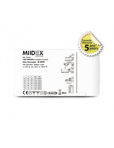 ALIM DALI PUSH 45W 14-43VDC 1050-1600MA IP20 5ANS MIIDEX VISION-EL 75474