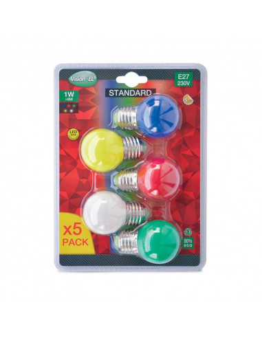 LED 1W BULB E27 COULEURS BLISTER X5 MIIDEX VISION-EL 76160