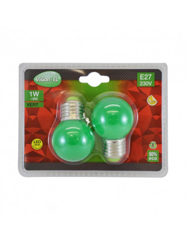 LED 1W BULB E27 VERT BLISTER X2 MIIDEX VISION-EL 76201