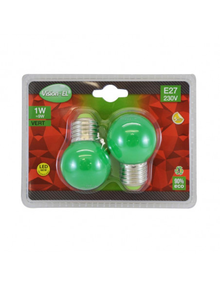 LED 1W BULB E27 VERT BLISTER X2 MIIDEX VISION-EL 76201