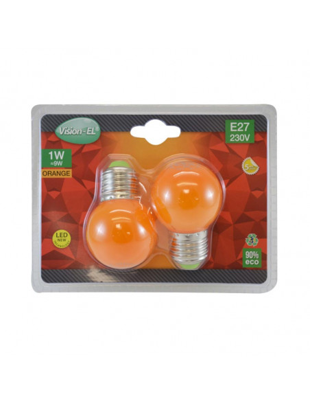 LED 1W BULB E27 ORANGE BLISTER X2 MIIDEX VISION-EL 76203