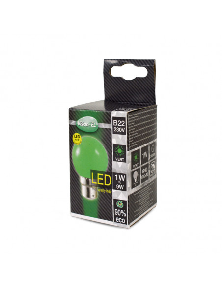 LED 1W BULB B22 VERTE BOITE MIIDEX VISION-EL 7644