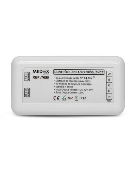 CONTROLEUR RADIO FREQUENCE 4 ZONES RGB + BLC 12-24V DC MIIDEX VISION-EL 7655