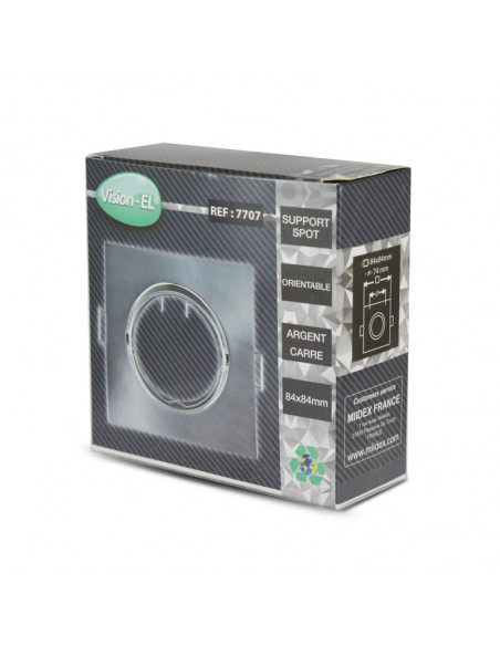 COLLERETTE CARRE SUPPORT DE SPOT 85 X 85MM ARGENT ORIENT MIIDEX VISION-EL 7707