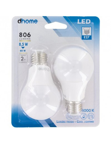 AMP LED STD E27 4000K 806LM /2 DHOME A60-8 E27 4000K 806LM X2