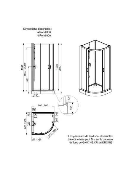 CABINE IZIGLASS2 1/4 R 90 COUL VS LEDA L11IZQ00901
