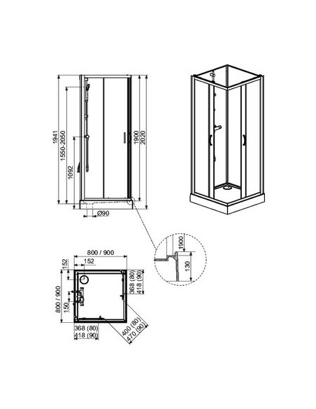 CABINE IZIGLASS2 80X80 AN COUL VT LEDA L11IZC0080