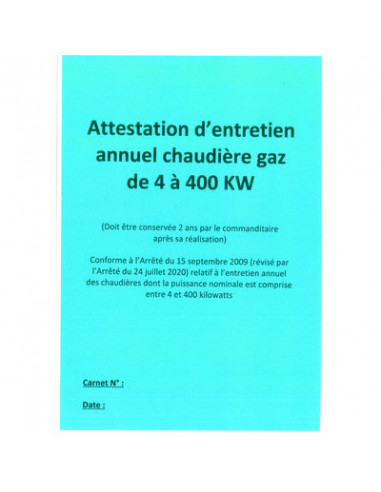 CARNET ENTRETIEN CHAUD GAZ PRO25026