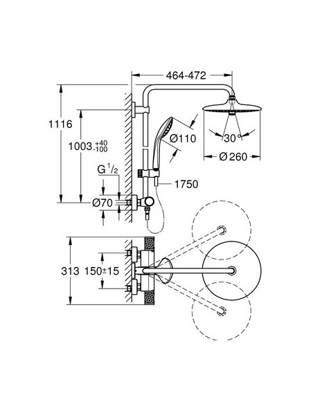 COL DOUCHE THM EUPHORIA SYSTEM GROHE PRO 27615002