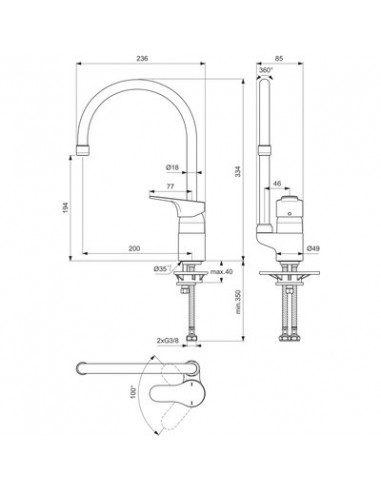 MITIGEUR EVIER BEC TUBE OLYOS PORCHER D2624AA