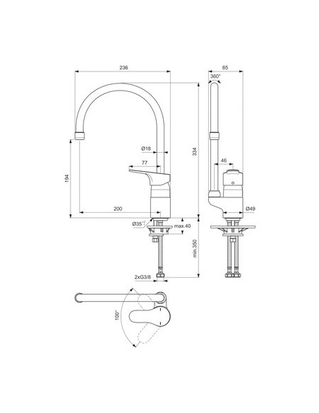 MITIGEUR EVIER BEC TUBE OLYOS PORCHER D2624AA