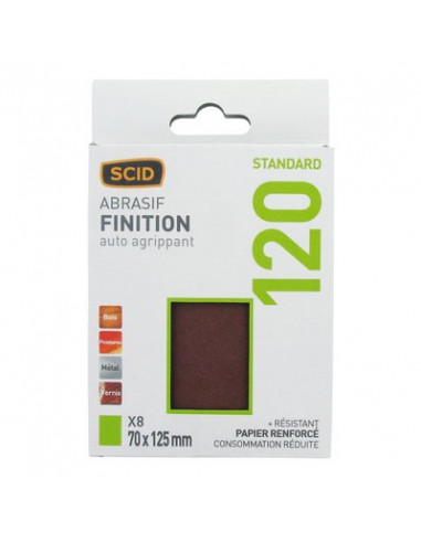 Patin auto-agrippant 70x125mm Grain 120 par 8 pièces SCID 44577