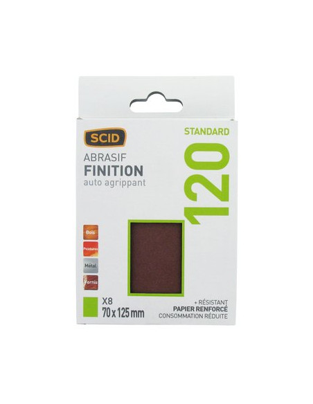Patin auto-agrippant 70x125mm Grain 120 par 8 pièces SCID 44577