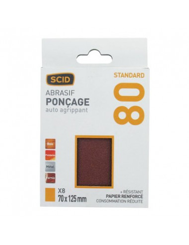 Patin auto-agrippant 70x125mm Grain 80 par 8 pièces SCID 44576