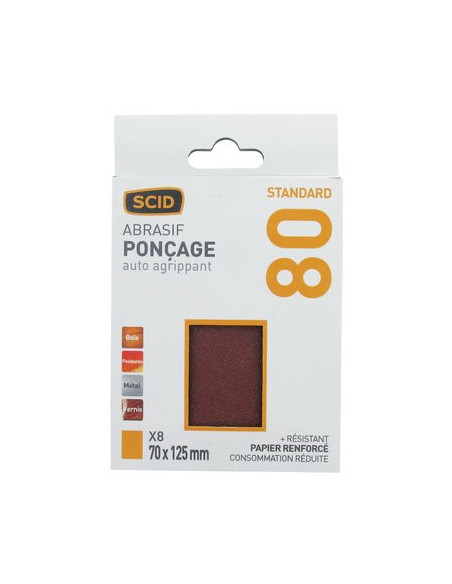 Patin auto-agrippant 70x125mm Grain 80 par 8 pièces SCID 44576