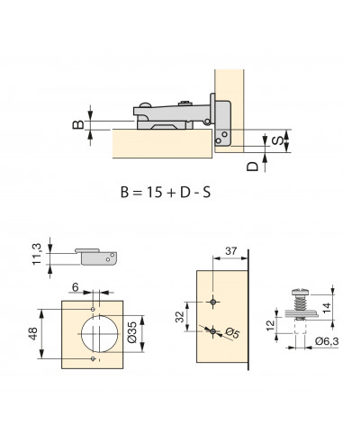 Kit charnière droite X91 avec fermeture amortie et embase EMUCA 1011607