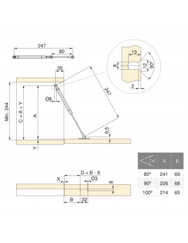 Piston diamètre 12 Thin avec fixations pour porte abattant EMUCA 1261424