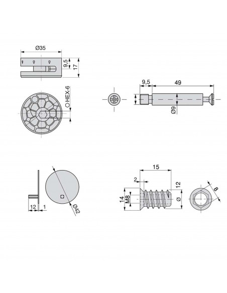 Kit d'excentriques Big avec goujons et écrous M8 EMUCA 4020615